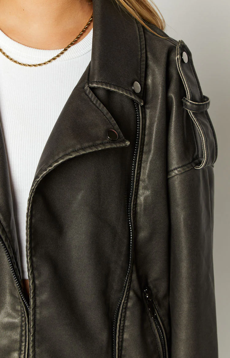 Lioness Ace Charcoal PU Biker Jacket