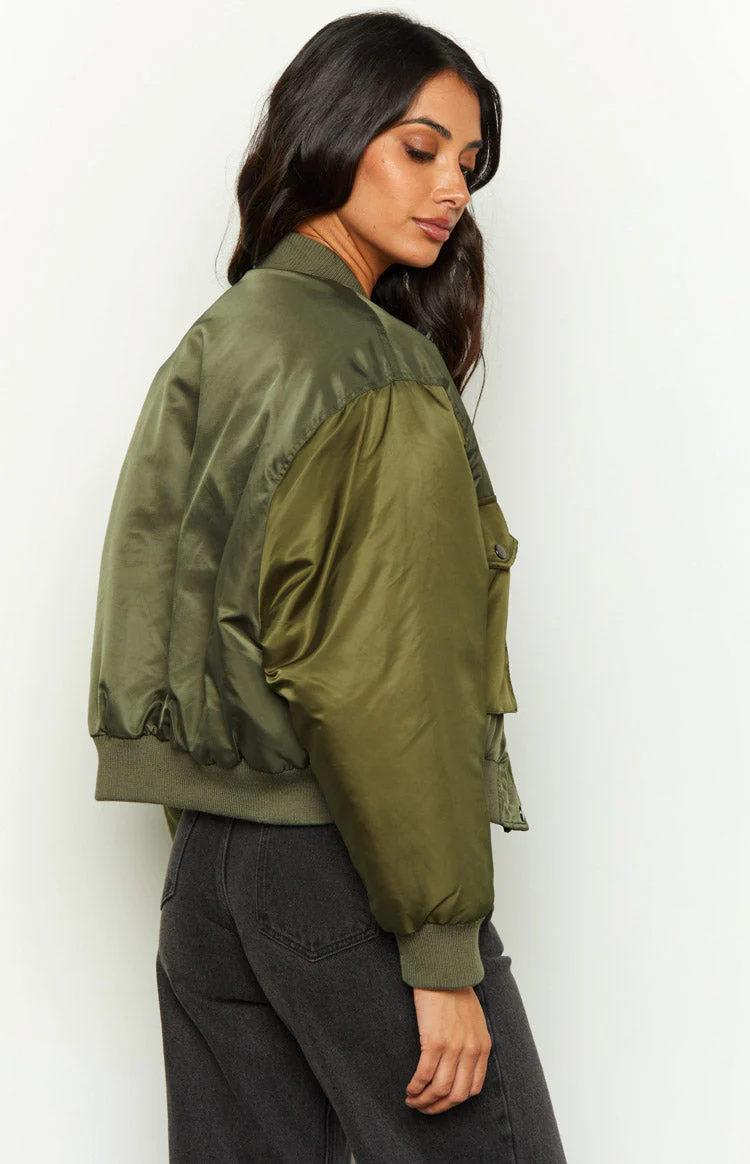 She's Mine Green Bomber Jacket