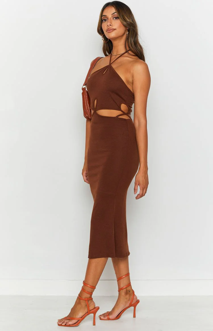 Quanah Cut Out Midi Dress Brown