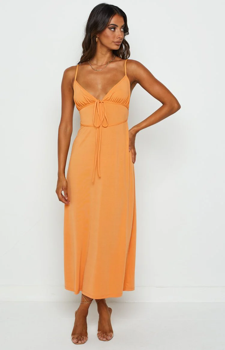 Kiera Orange Midi Slip Dress