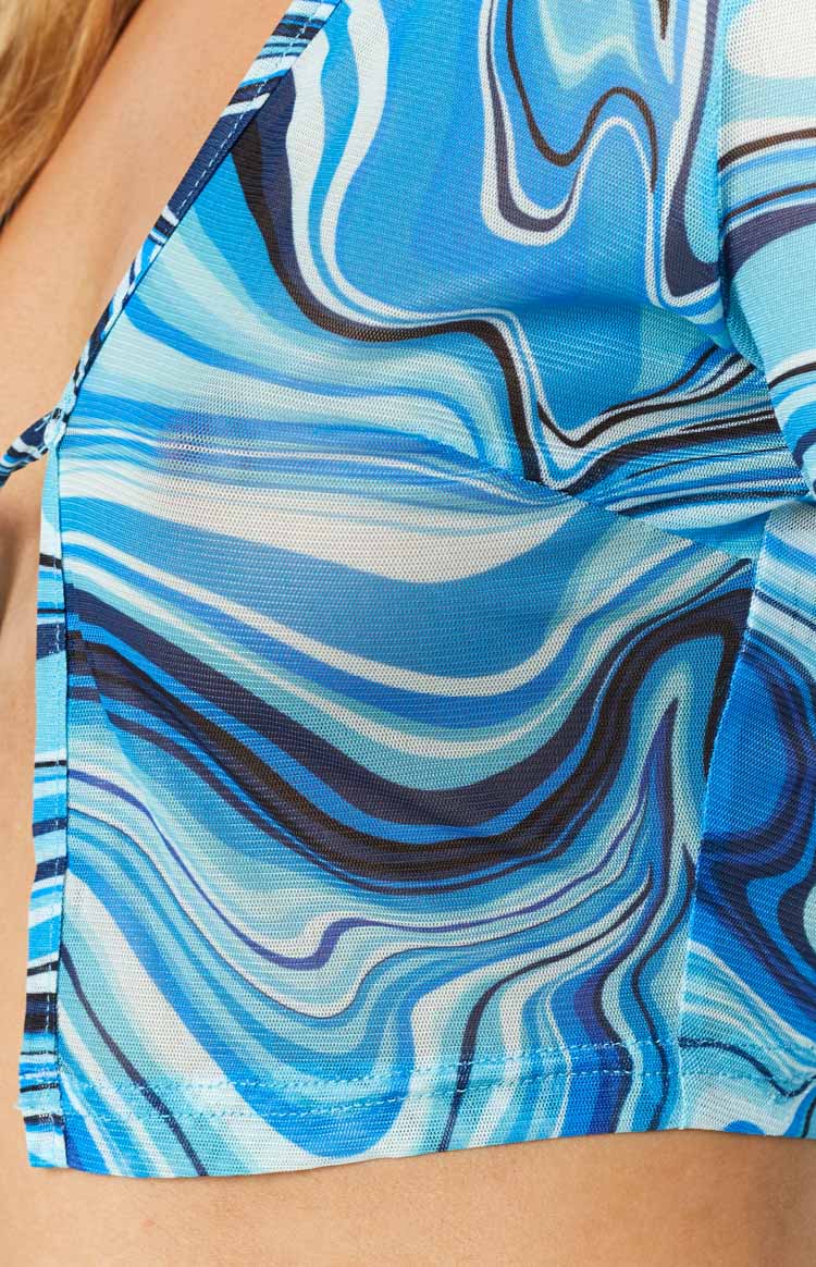 Riley Print Tie Front Mesh Top