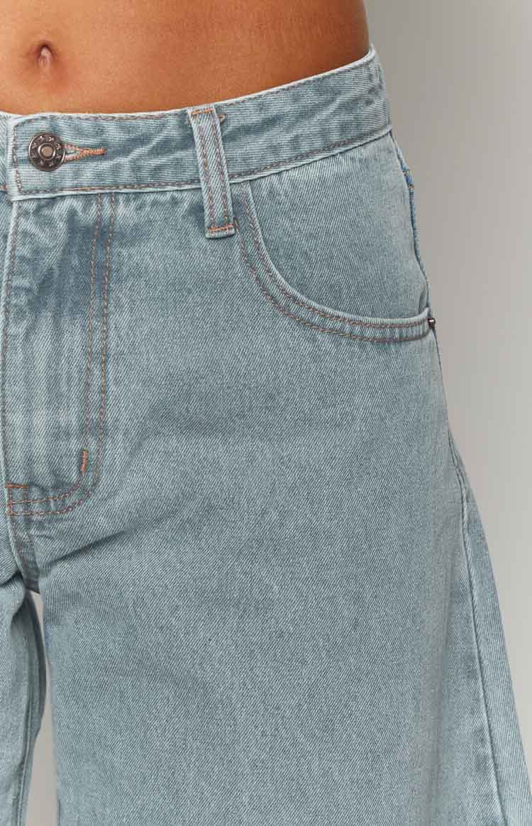 Lioness Washed Blue Denim Horseshoe Jeans