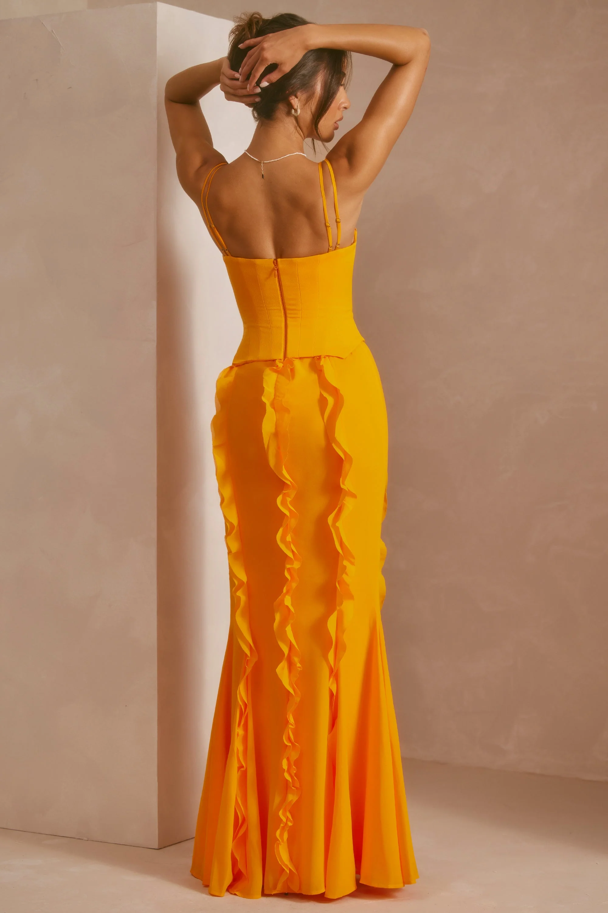 Corset Frill Skirt Maxi Dress in Tangerine