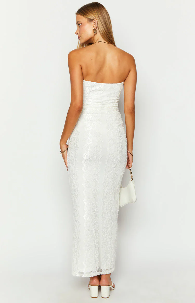 Imogen White Lace Strapless Maxi Dress