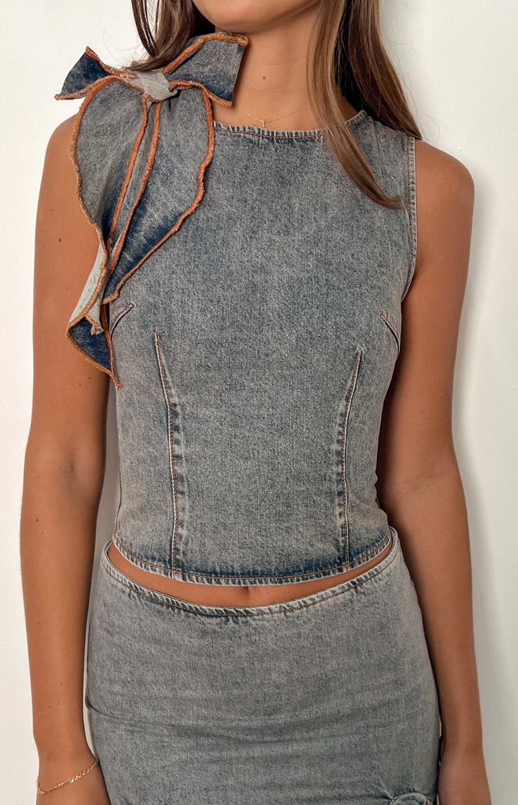 Lioness Rendezvous Faded Denim Top