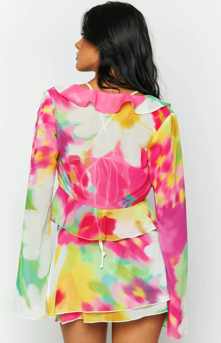 Kazan Floral Print Frill Top