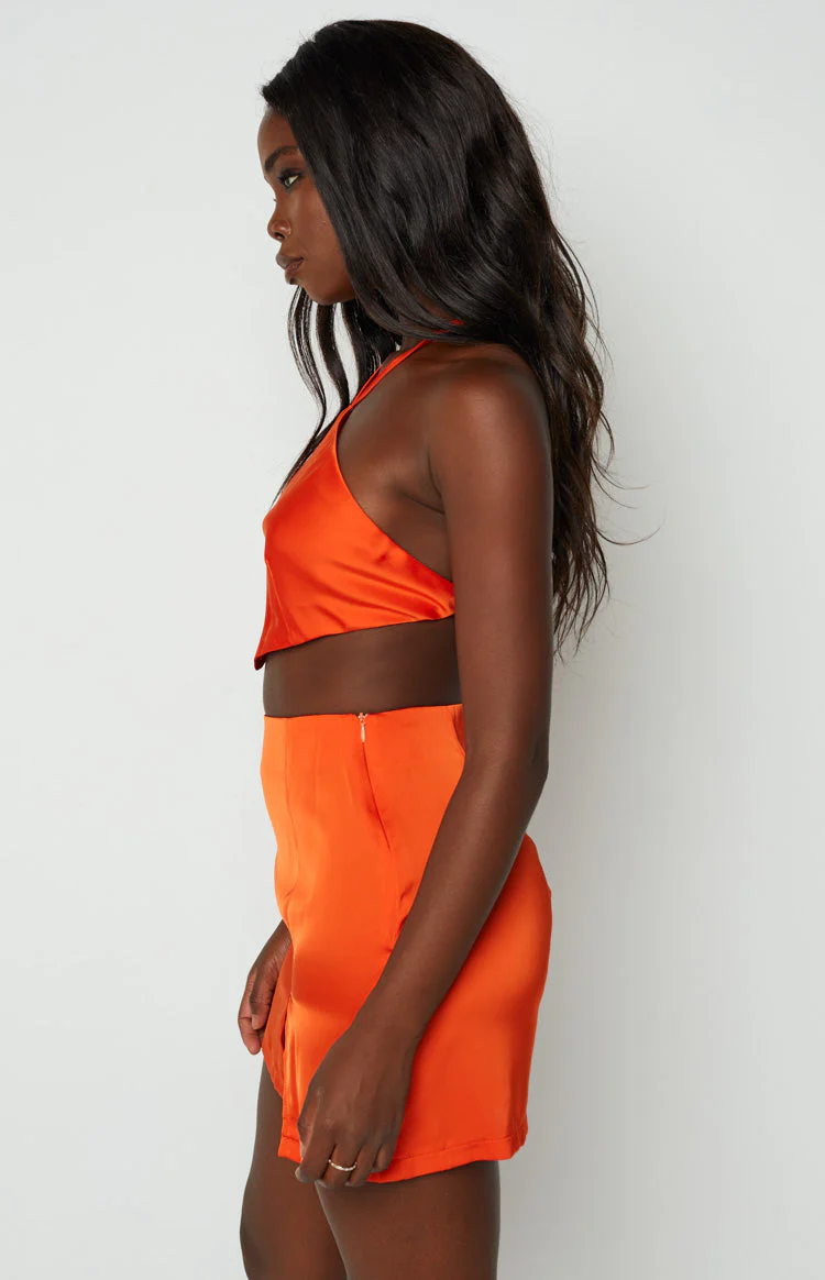 Gina Orange Satin Halter Top