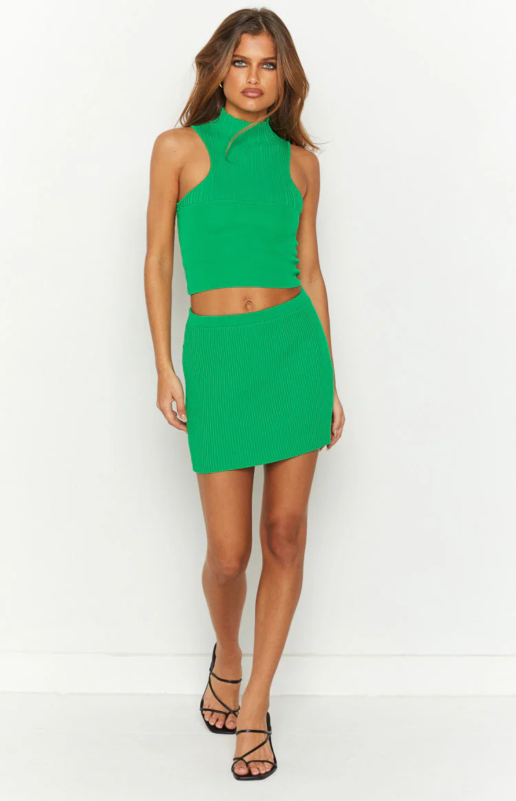 Dominica Green Rib Mini Skirt