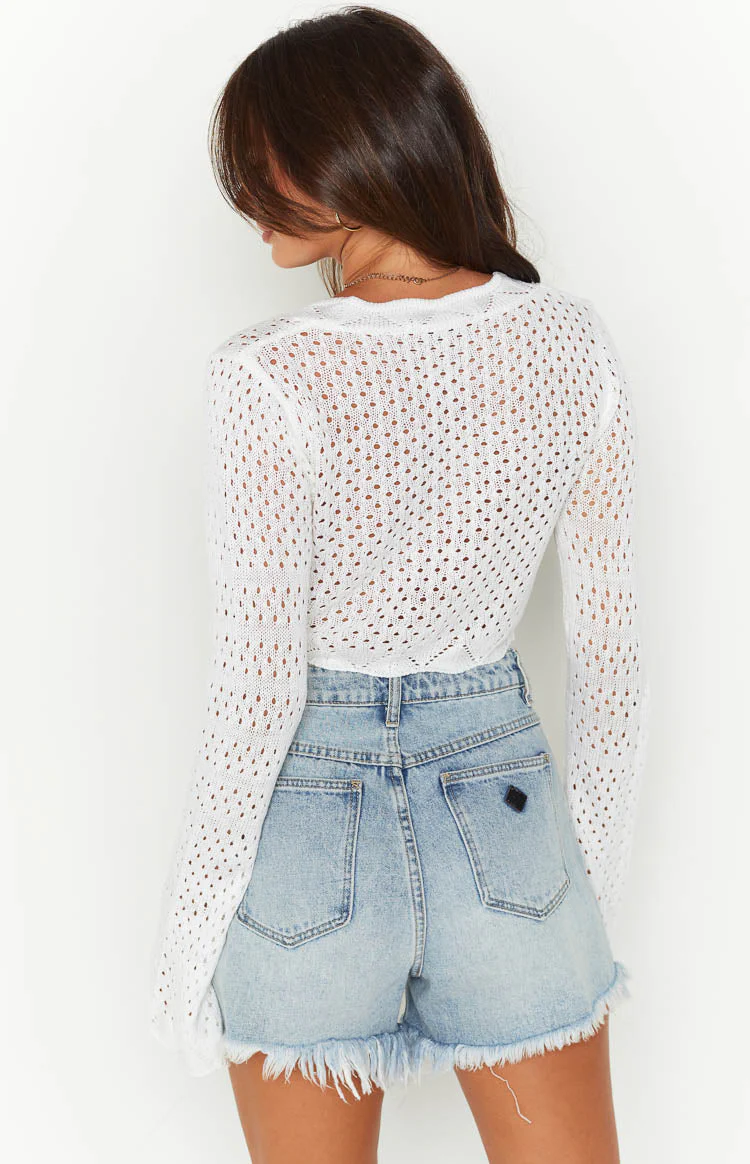 Eilish White Crochet Long Sleeve Top