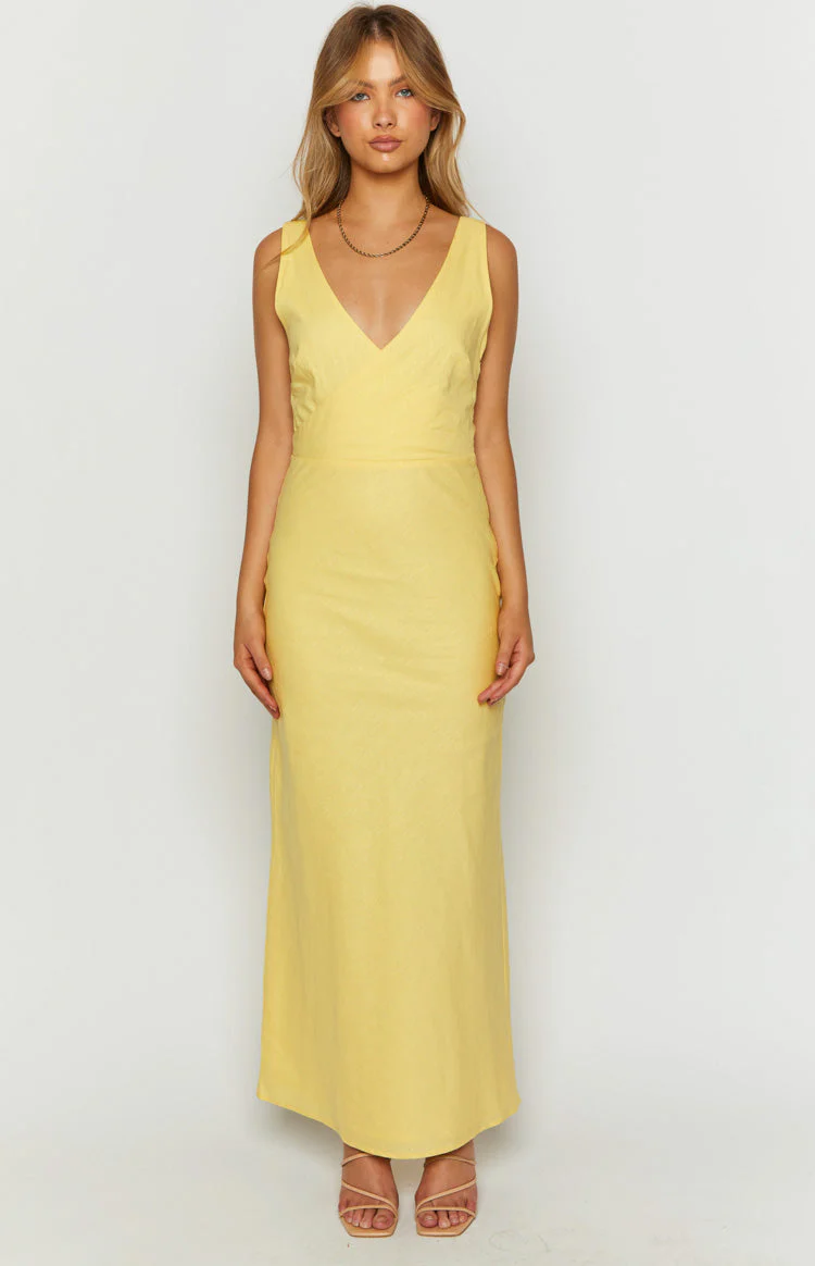 Resorts Yellow Linen Blend Maxi Dress