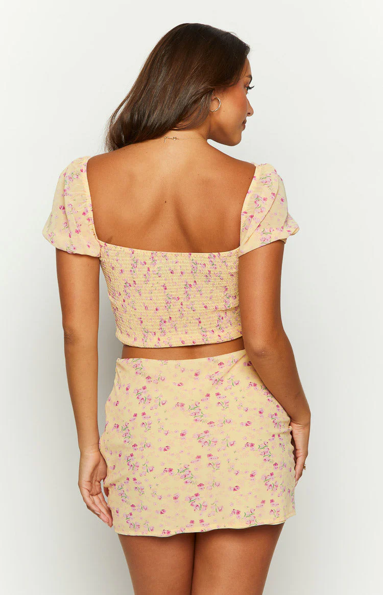 Nandita Yellow Floral Mini Skirt