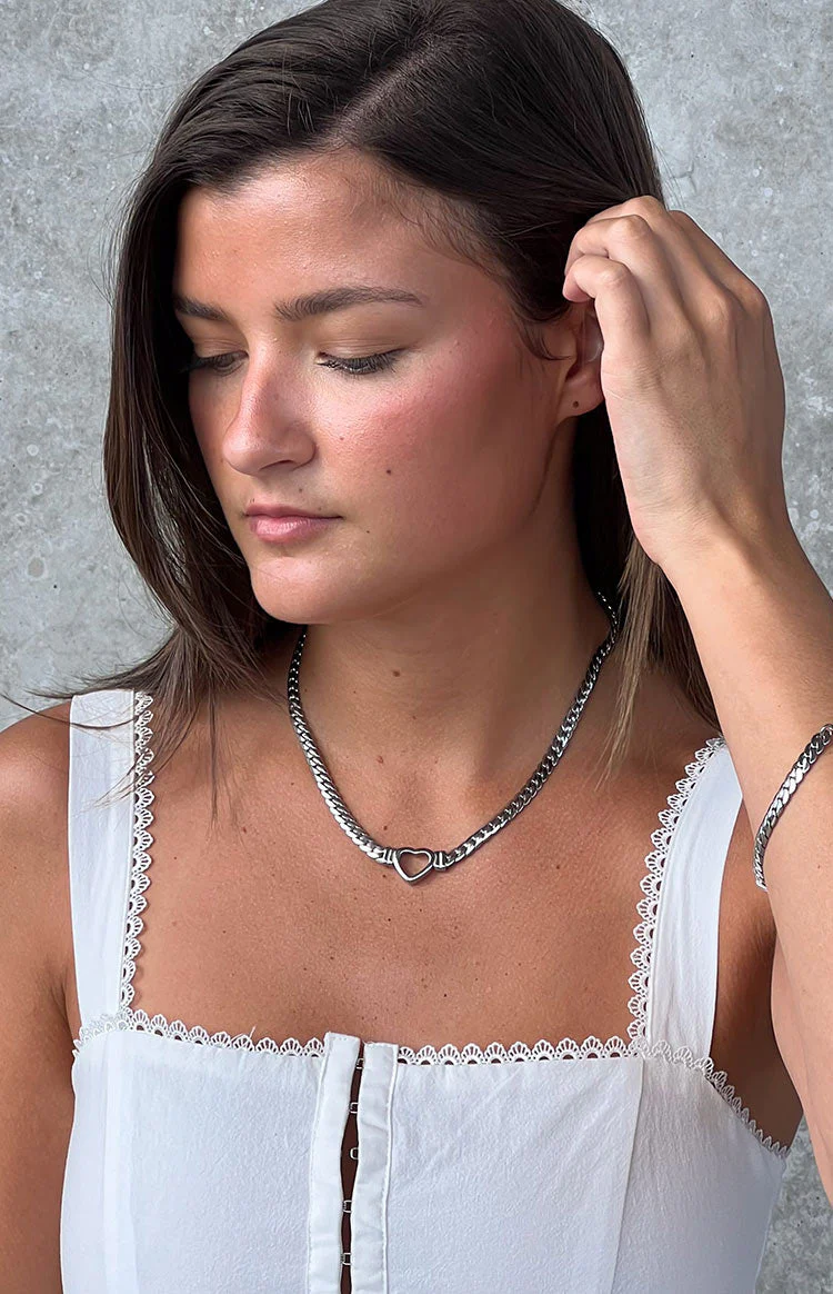 Everly Silver Plated Stainless Steel Heart Necklace