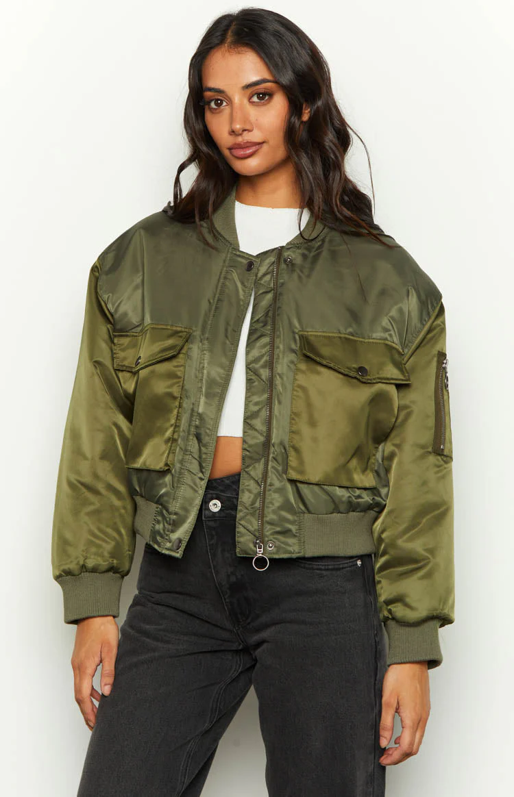 She's Mine Green Bomber Jacket