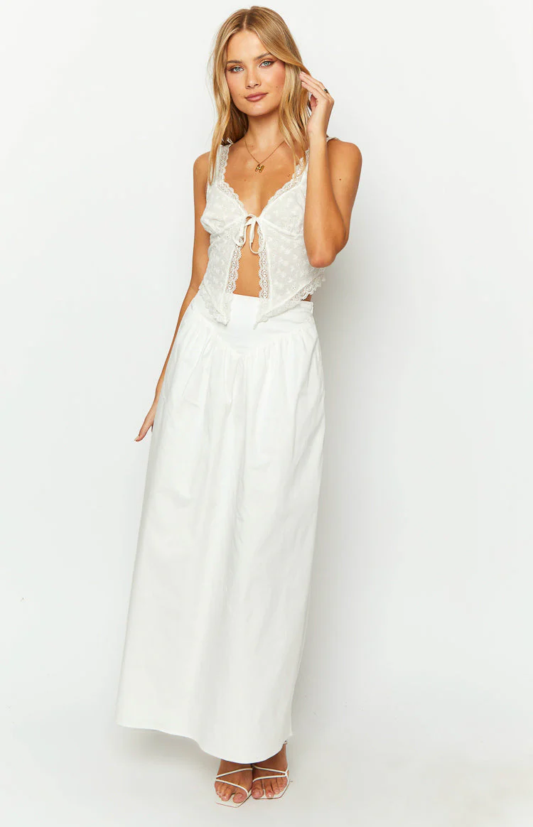 Sweetheart Swirl White Midi Skirt