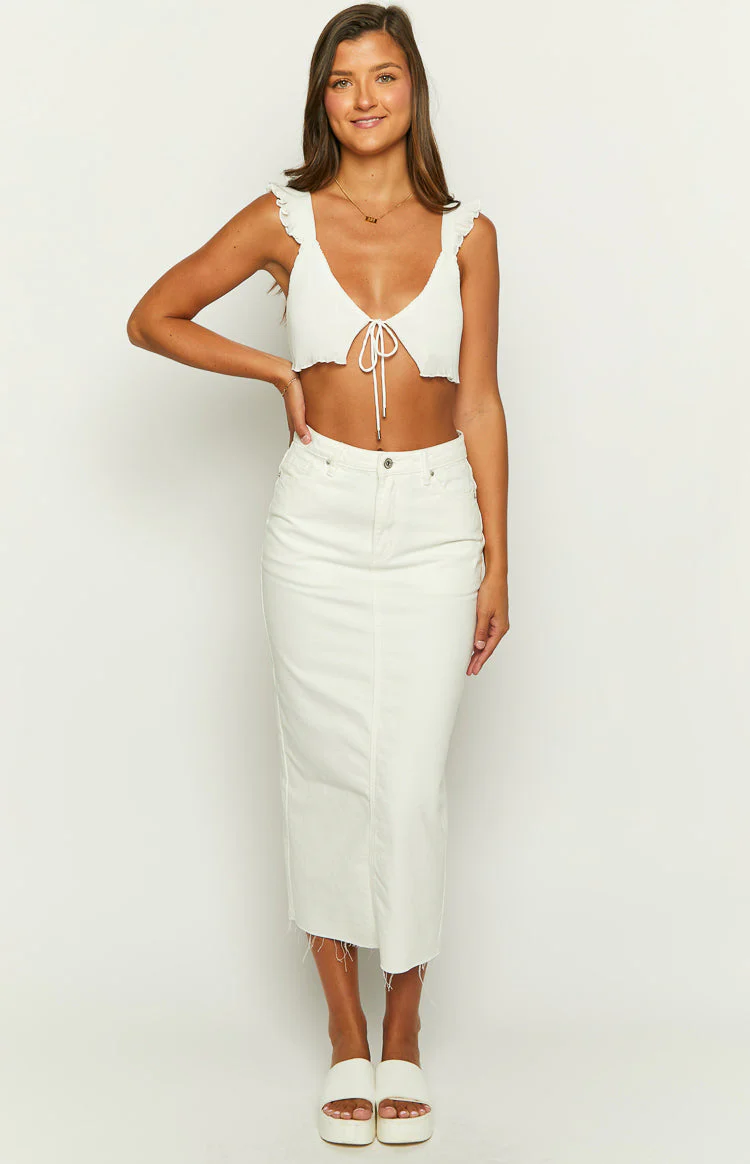 Isla White Denim Midi Skirt
