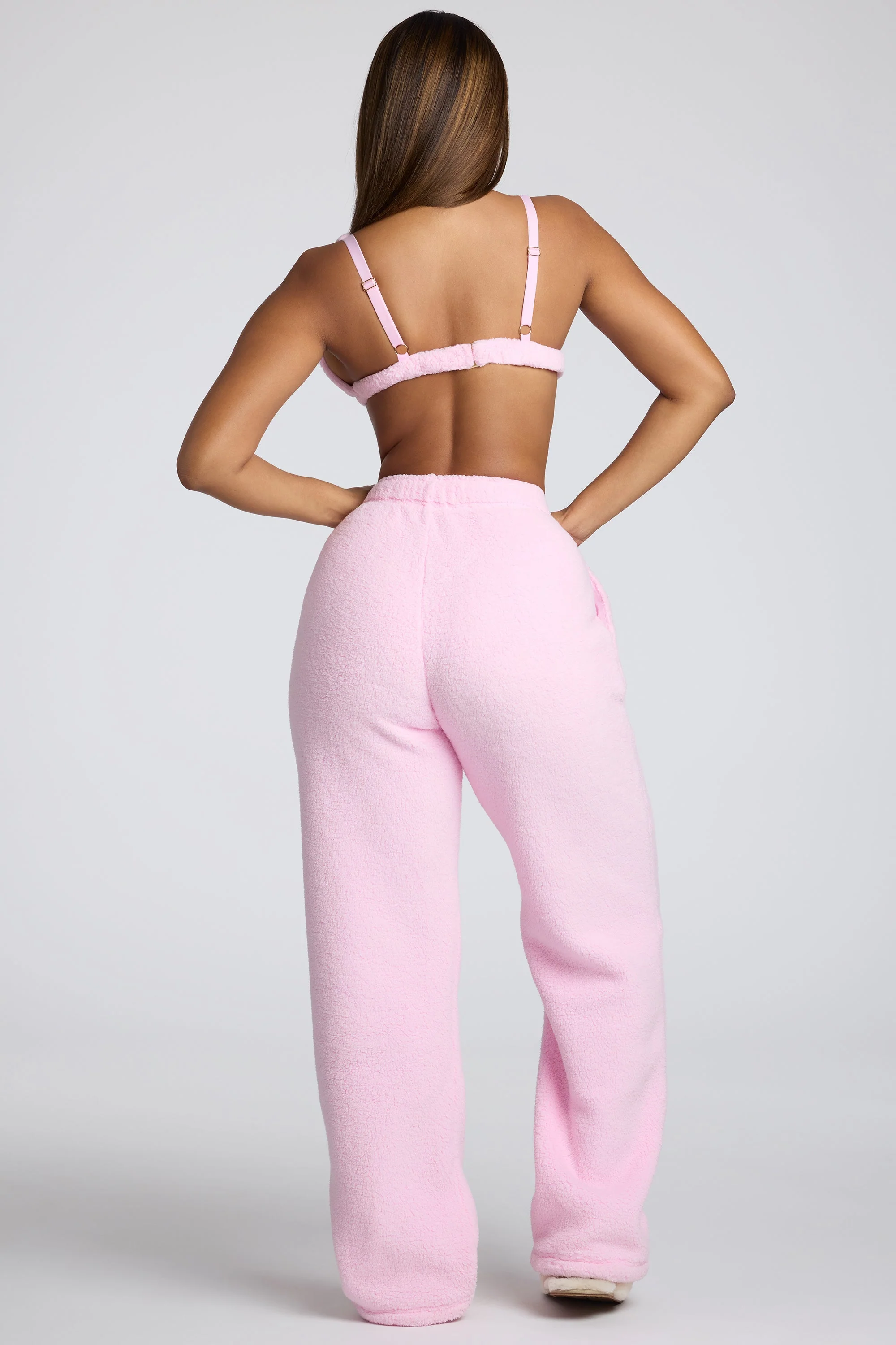 Low Rise Straight Leg Fleece Joggers in Baby Pink