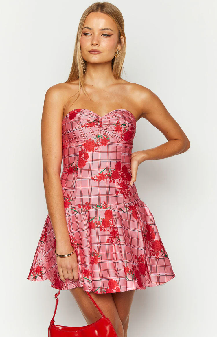 Blu Pink Floral Strapless Mini Dress