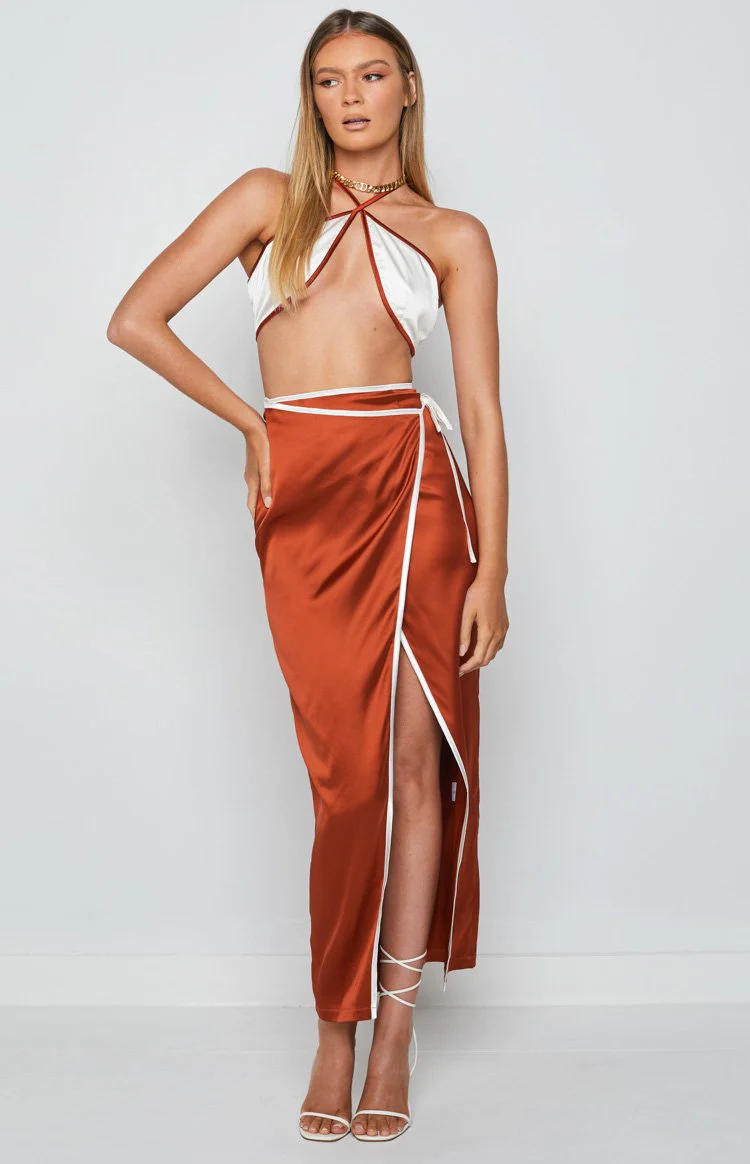 Lou Wrap Maxi Skirt Brown