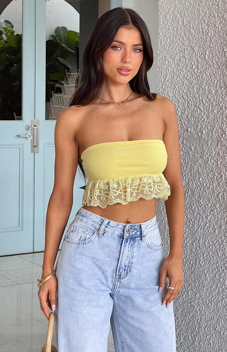 Sparrow Yellow Strapless Crop Top