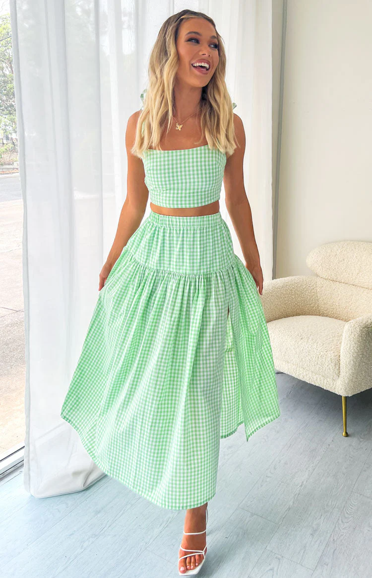 Cosmos Maxi Skirt Green Gingham