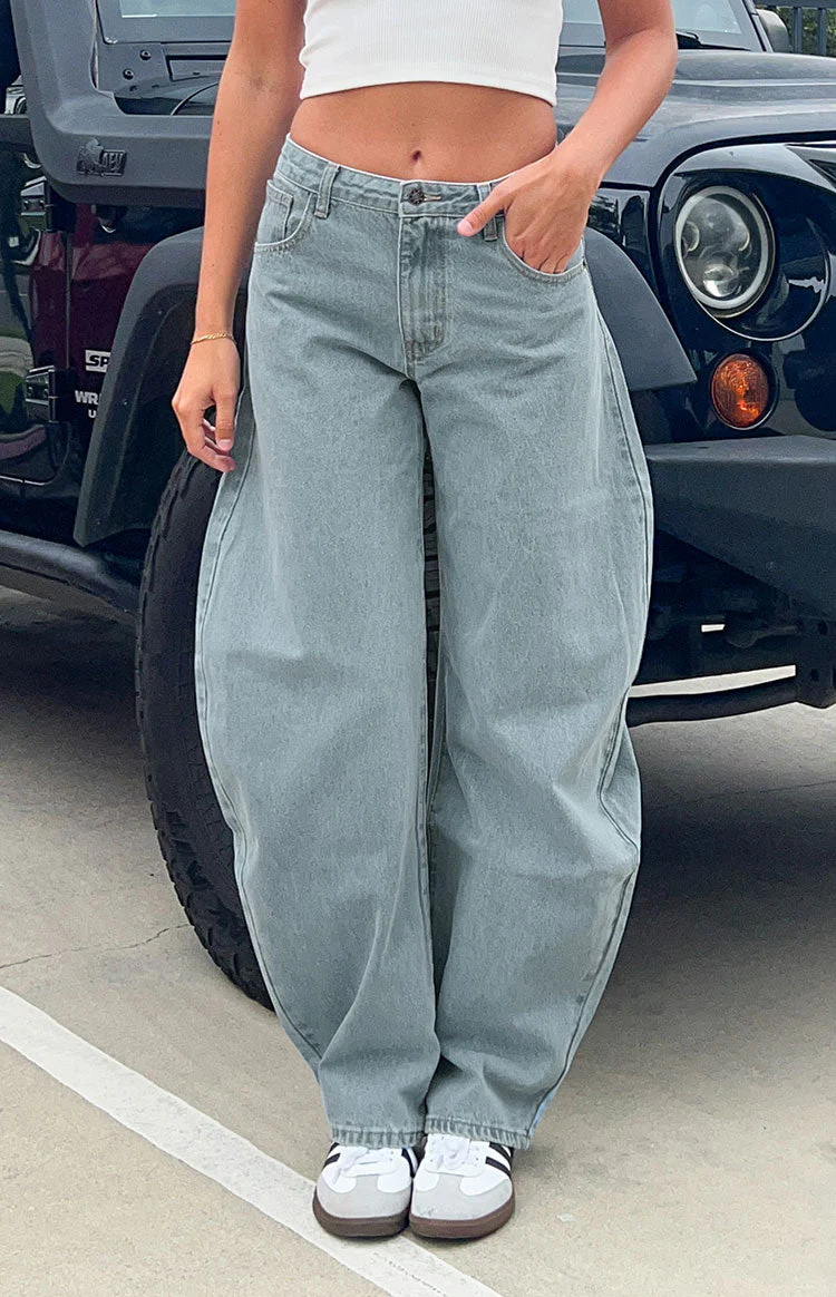 Lioness Washed Blue Denim Horseshoe Jeans