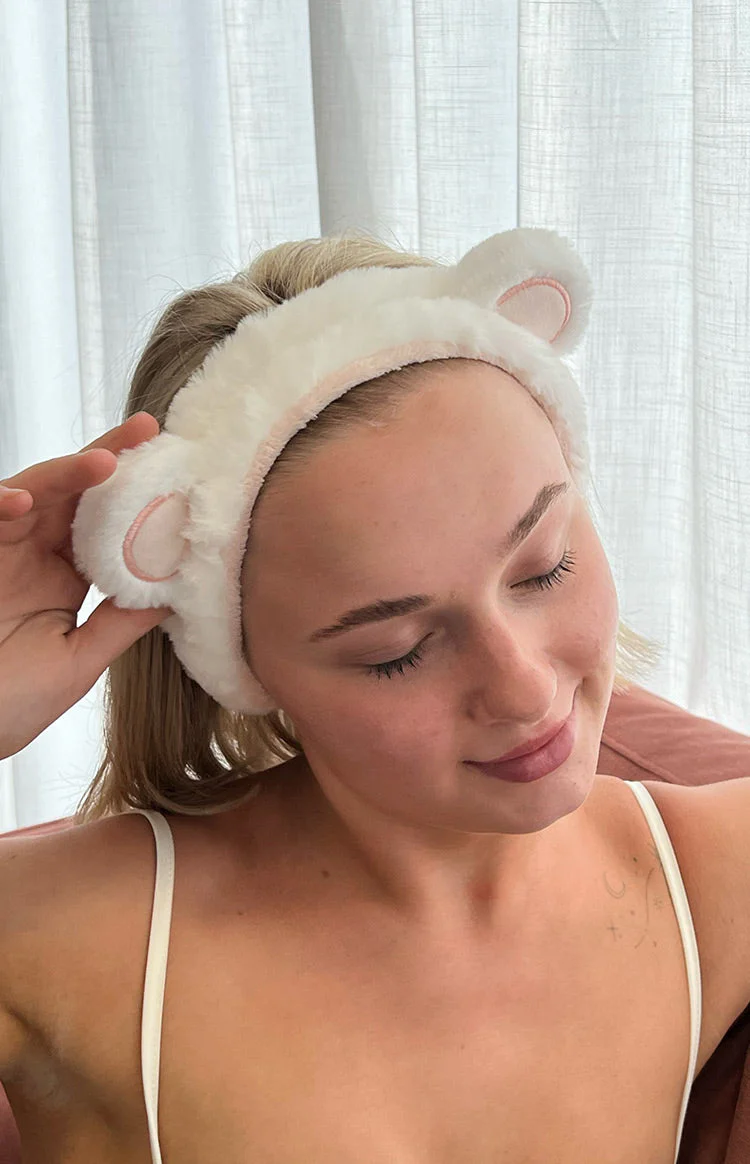 Cuddly Bear White Face Wash Hair Band 2 Pack
