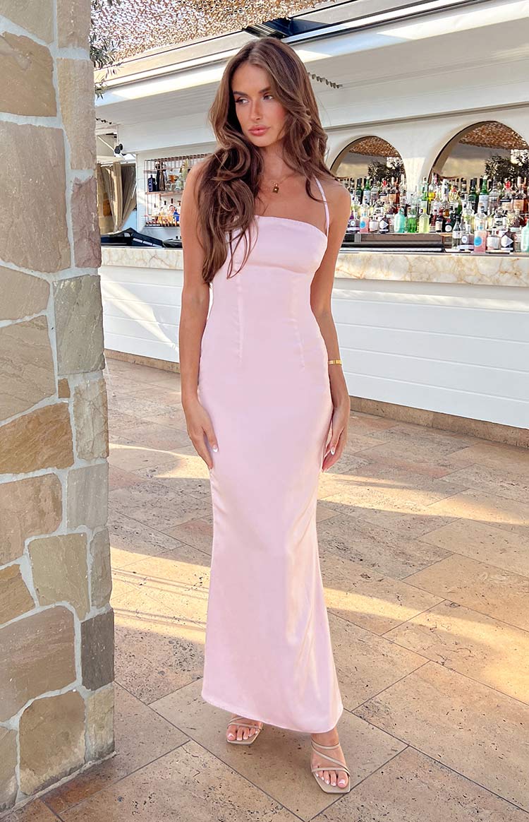 Party Girl Pink Satin Maxi Dress