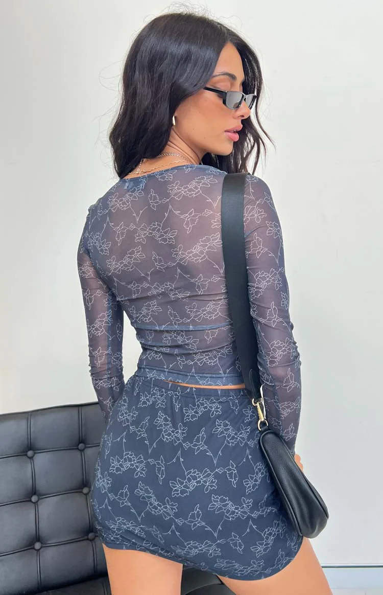 Georgia Black Print Mesh Mini Skirt