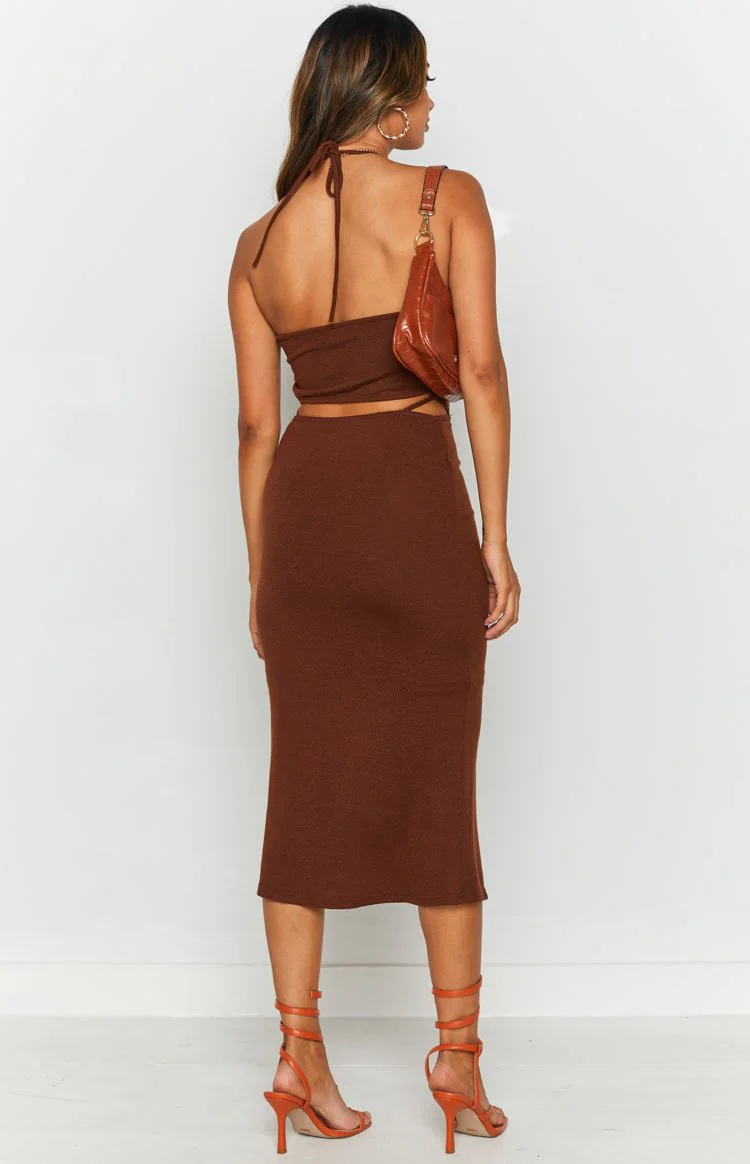 Quanah Cut Out Midi Dress Brown