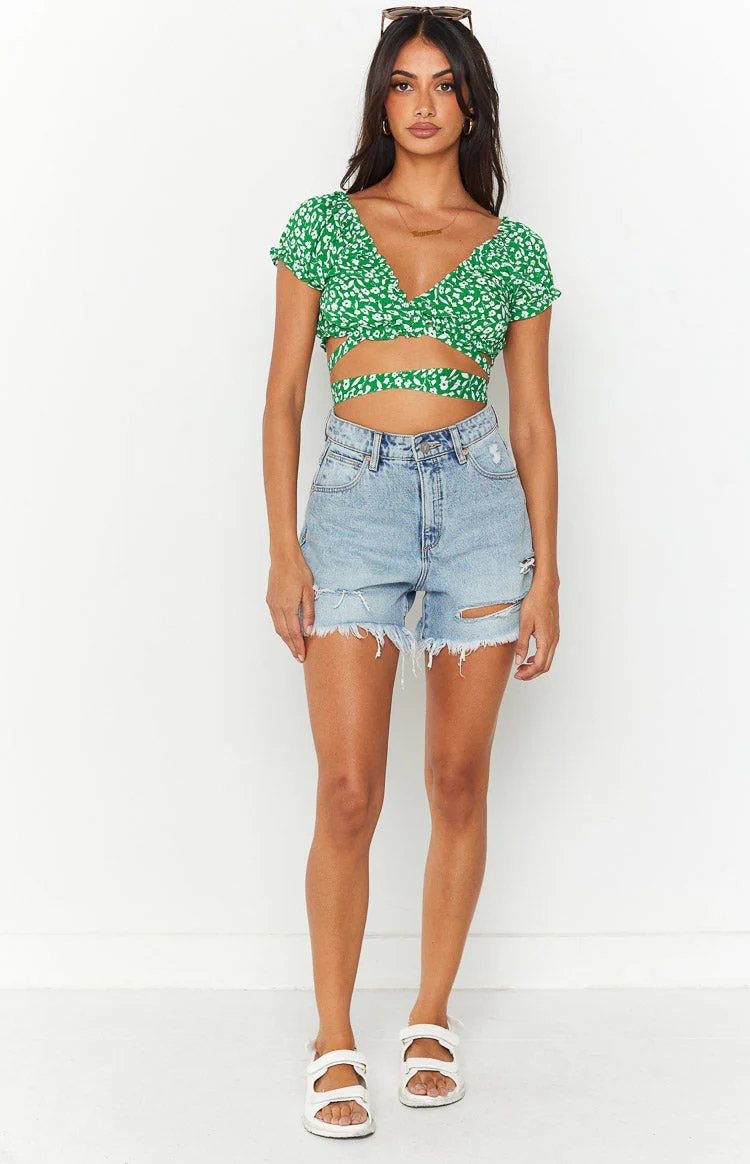 Colette Green Floral Crop Top