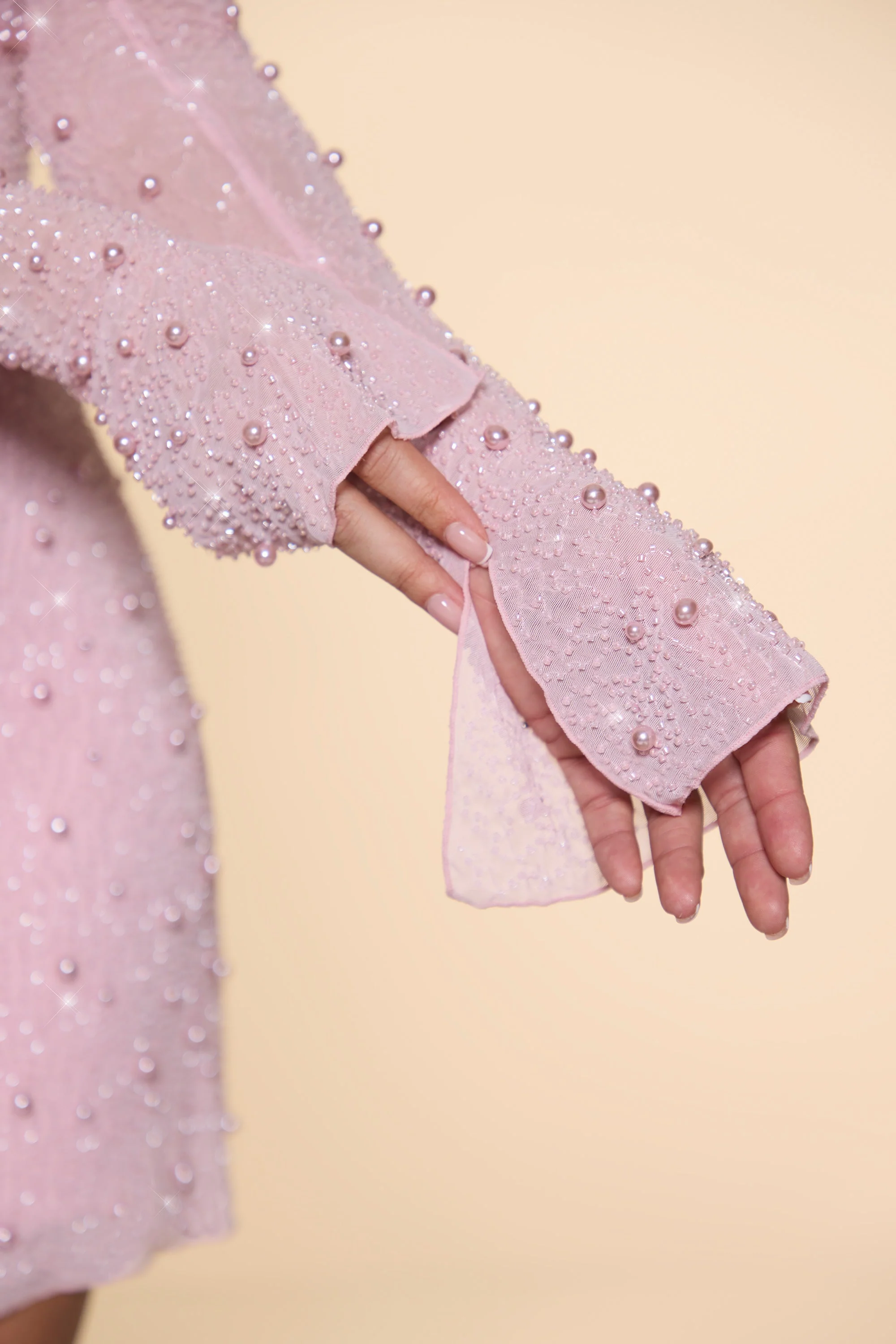 Embellished Asymmetric Corset Mini Dress in Blush