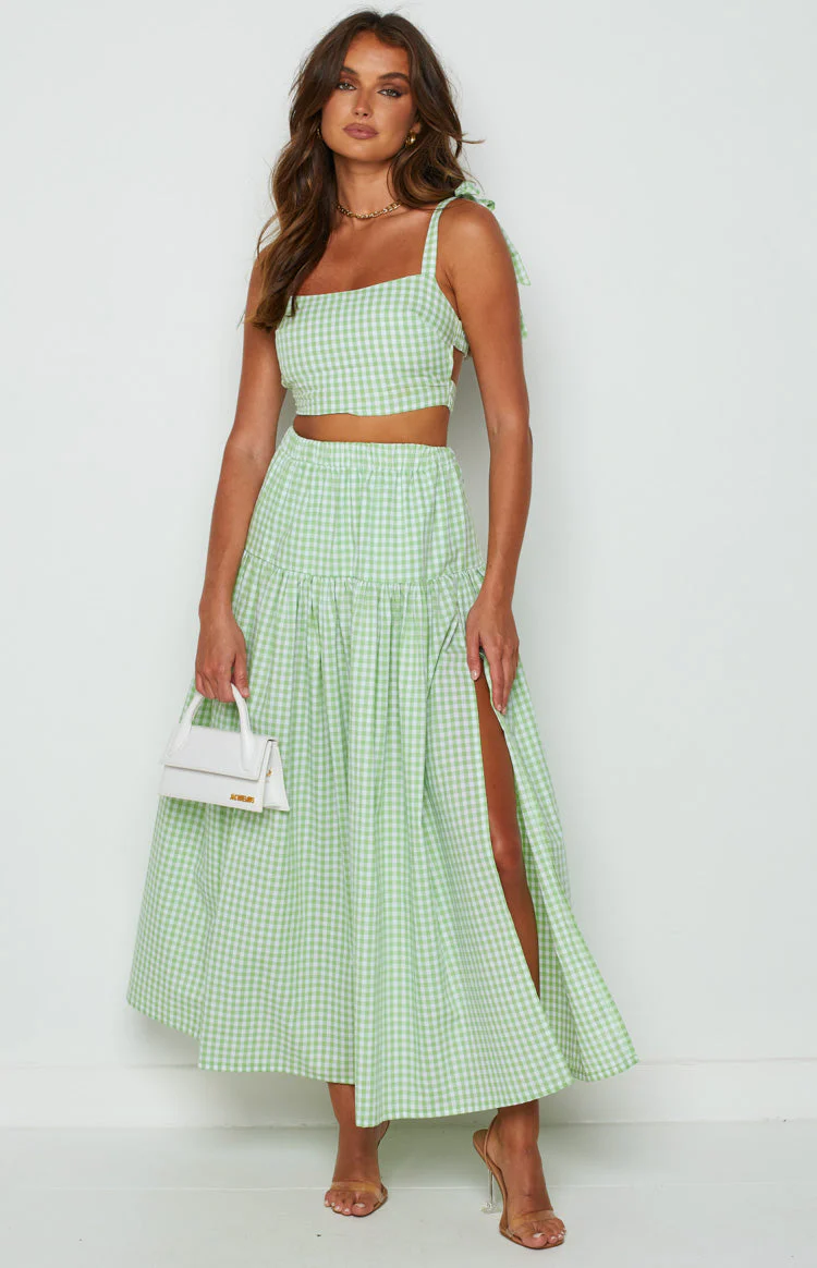 Cosmos Maxi Skirt Green Gingham