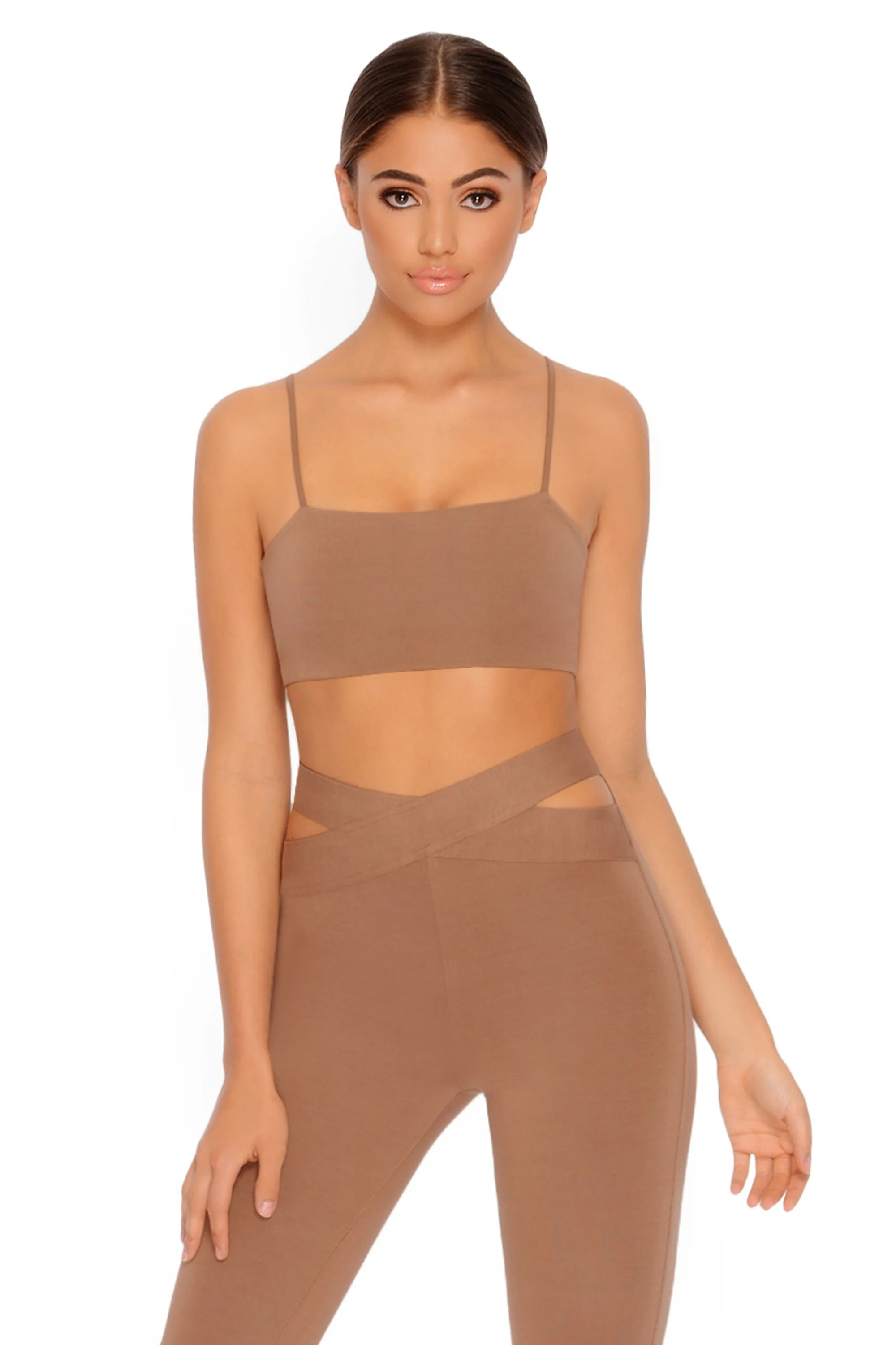 Cut Outta Here Crop Top in Brown