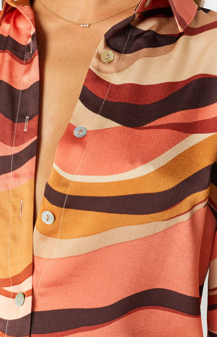 The Wavy Long Sleeve Shirt Dress Pink