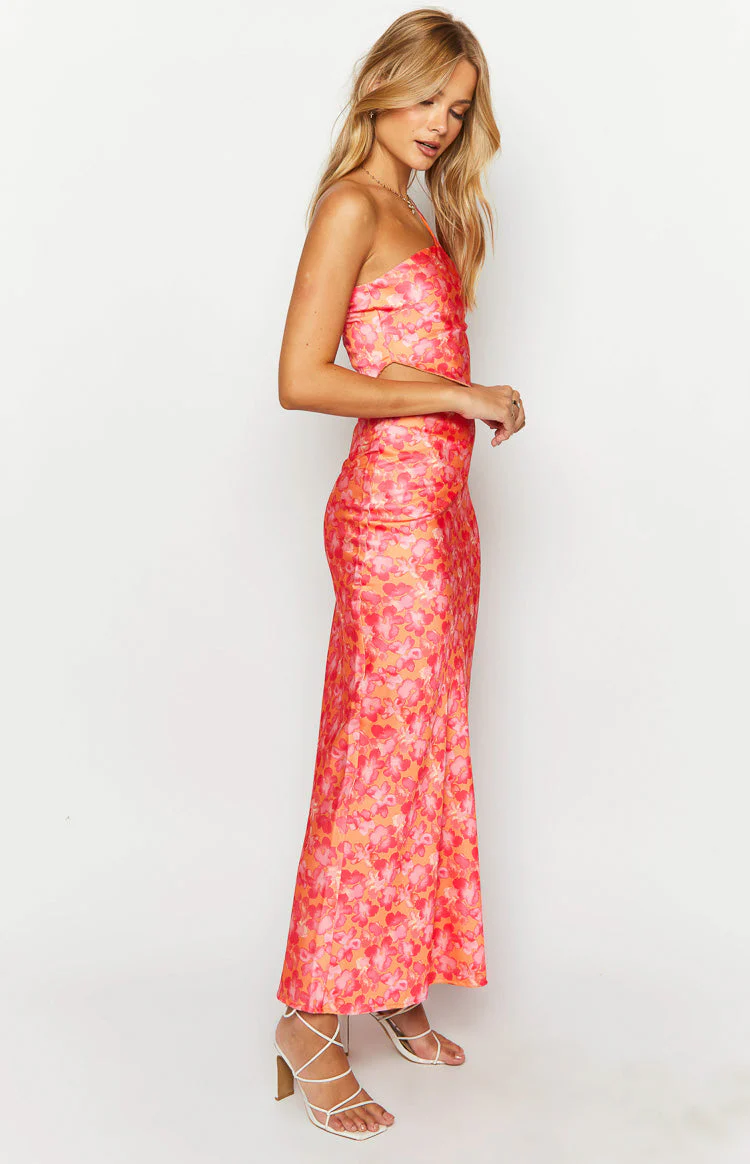 Claudi Orange And Pink Satin Maxi Skirt