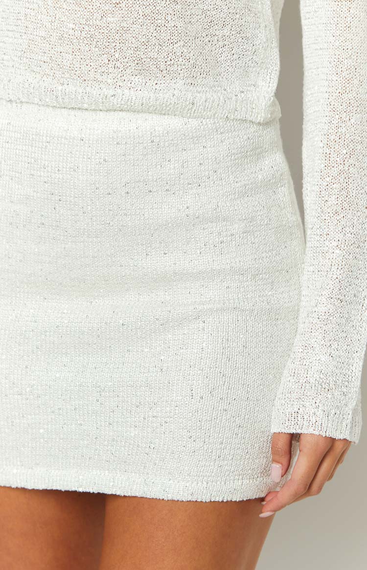 She's Glowing White Sequin Knit Mini Skirt