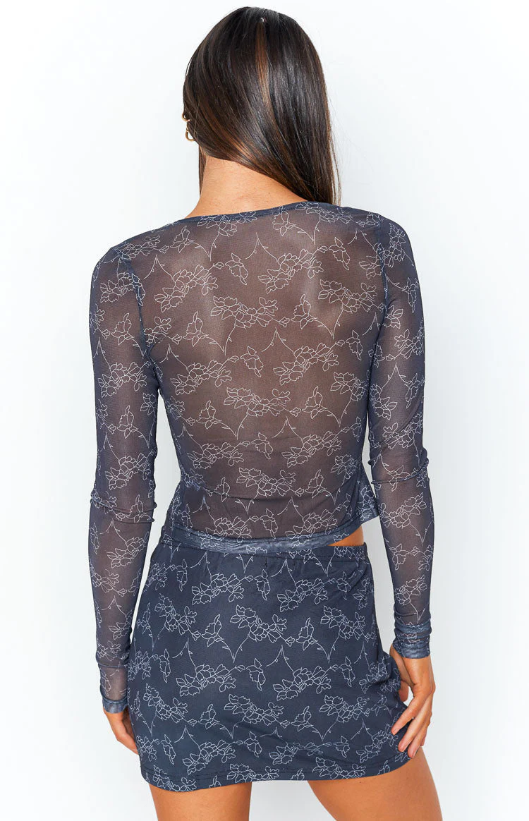 Georgia Black Print Mesh Mini Skirt