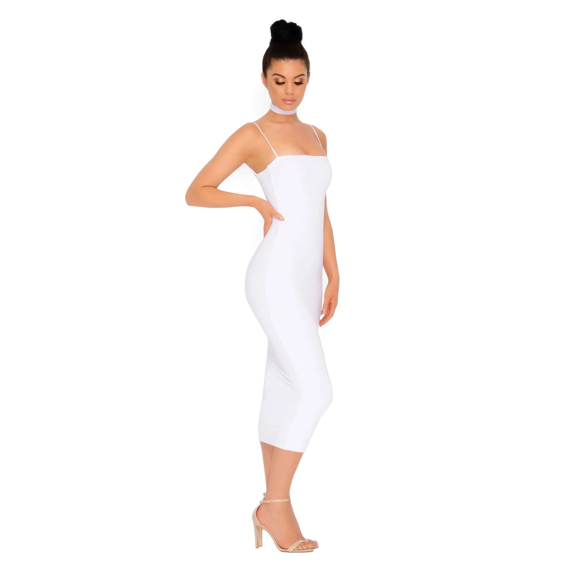 Choke Of Luck Double Layered Midi Dress with Choker in White