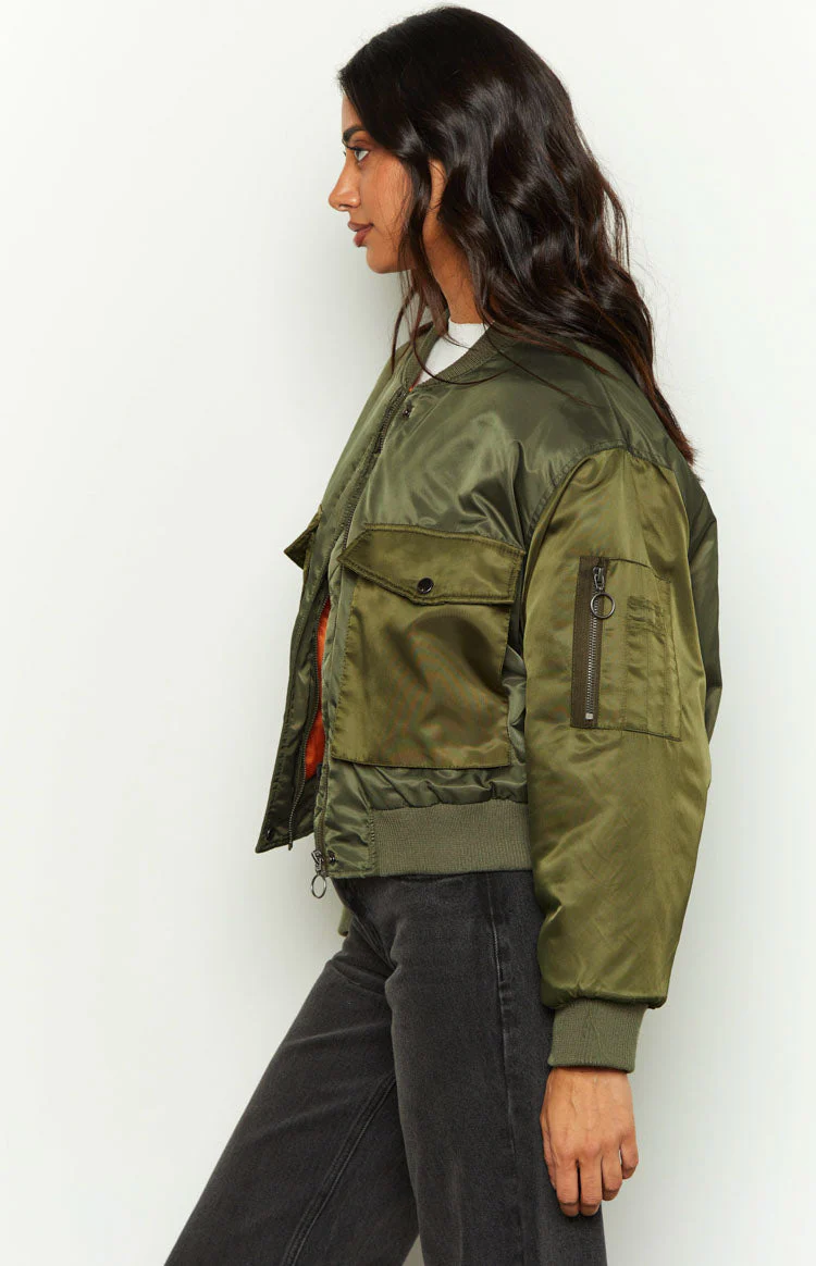 She's Mine Green Bomber Jacket