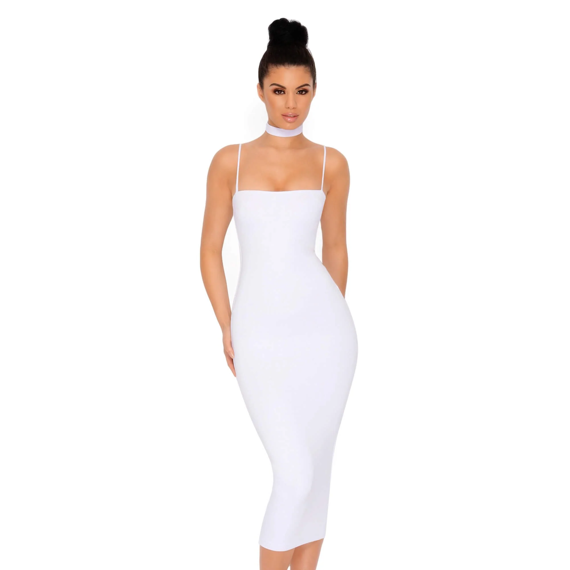 Choke Of Luck Double Layered Midi Dress with Choker in White