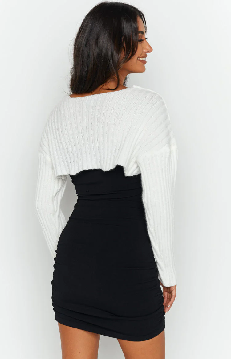 Elsa White Rib Knit Bolero