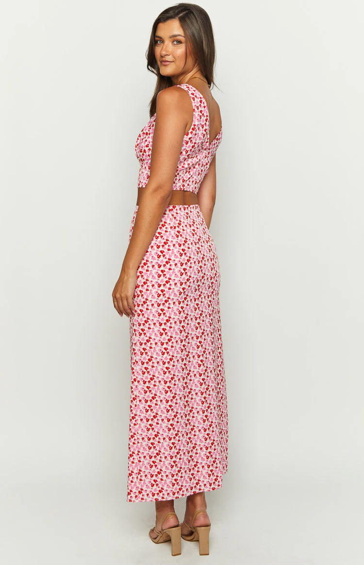 Dahlia Pink And Red Speckled Maxi Skirt