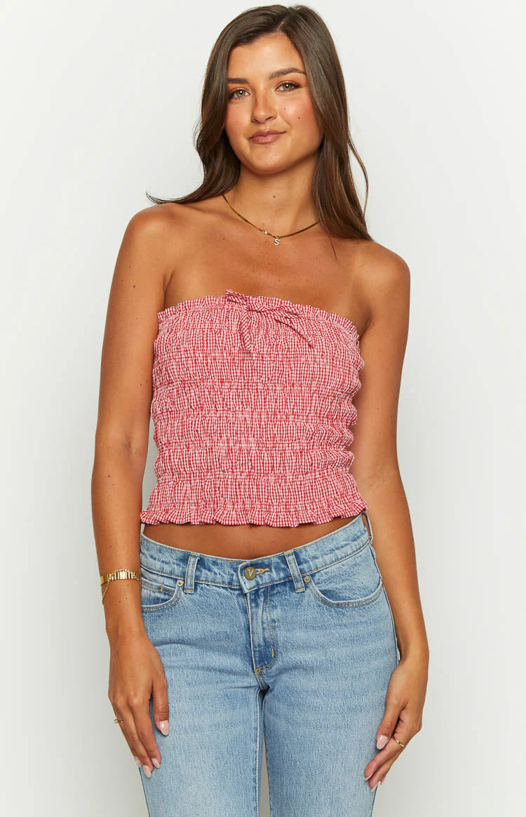 Forever Young Red Gingham Top