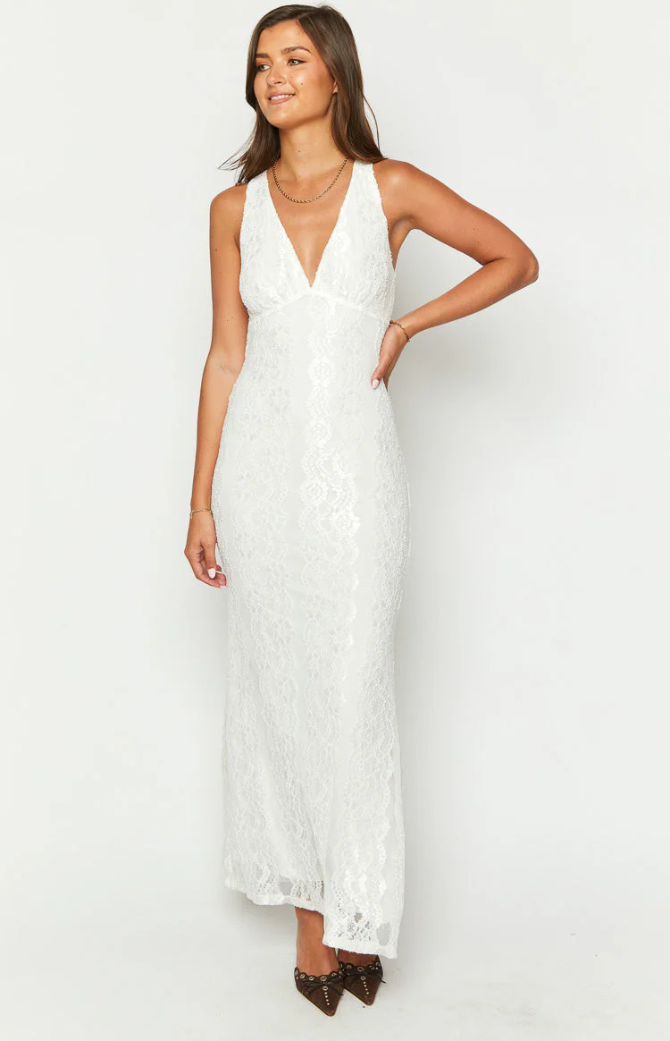 Farida White Lace Maxi Dress