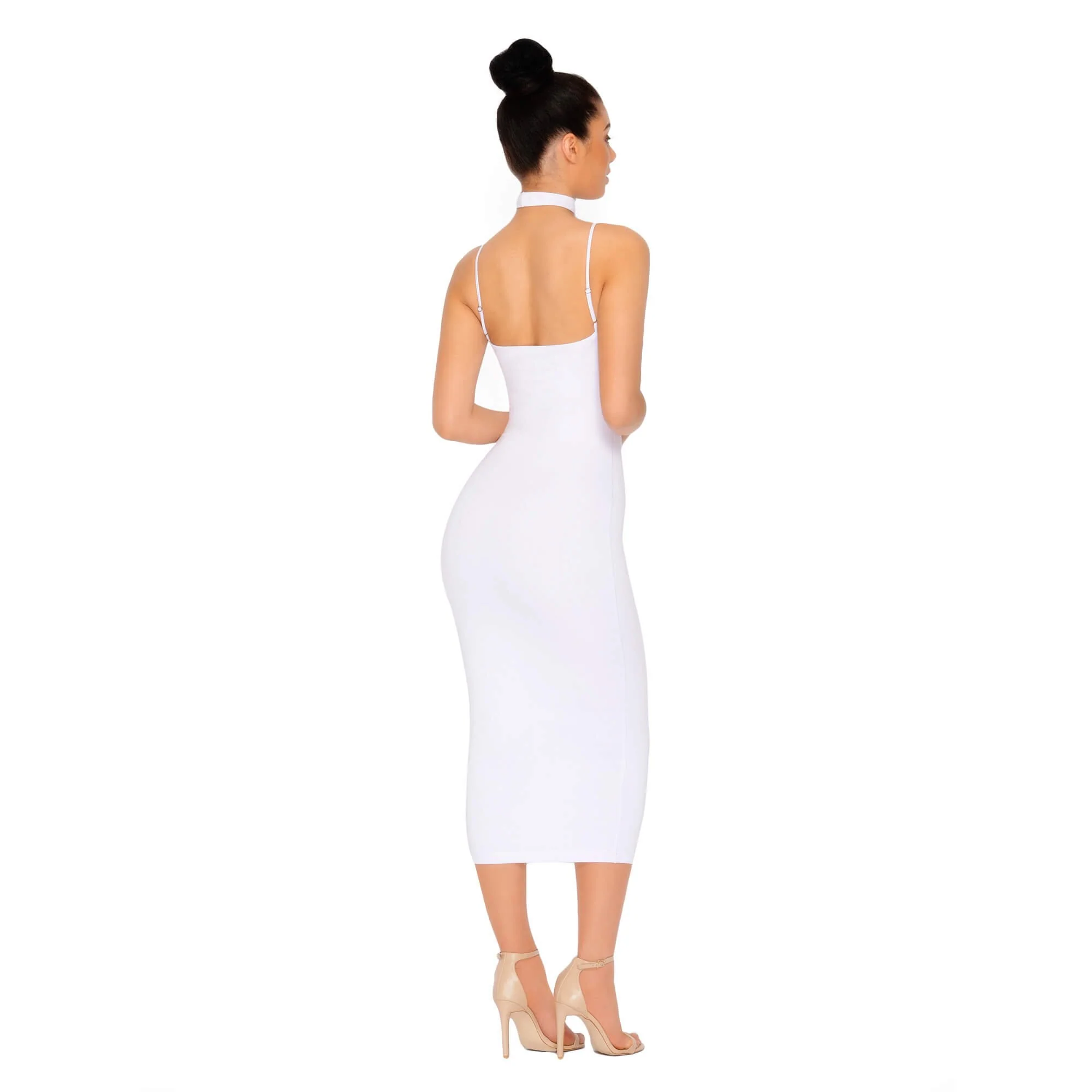 Choke Of Luck Double Layered Midi Dress with Choker in White
