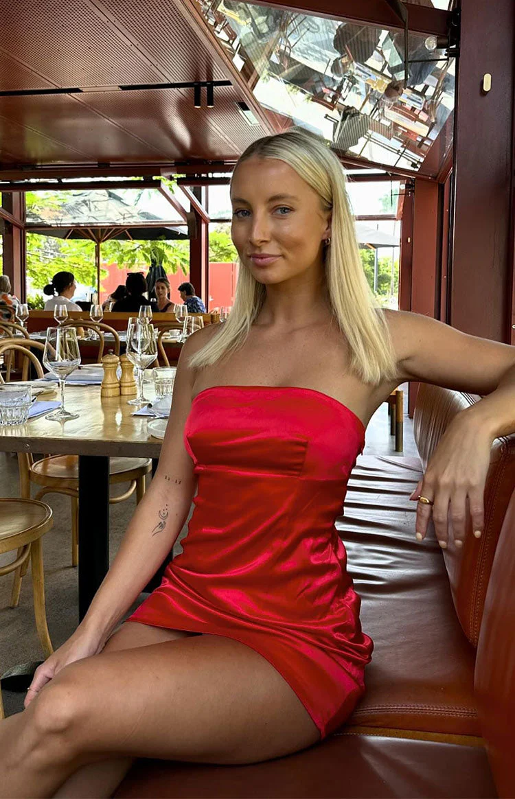 Ruby Radiance Red Satin Mini Dress