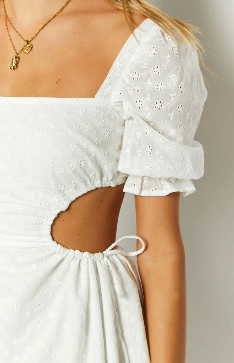 Leana White Broderie Mini Dress