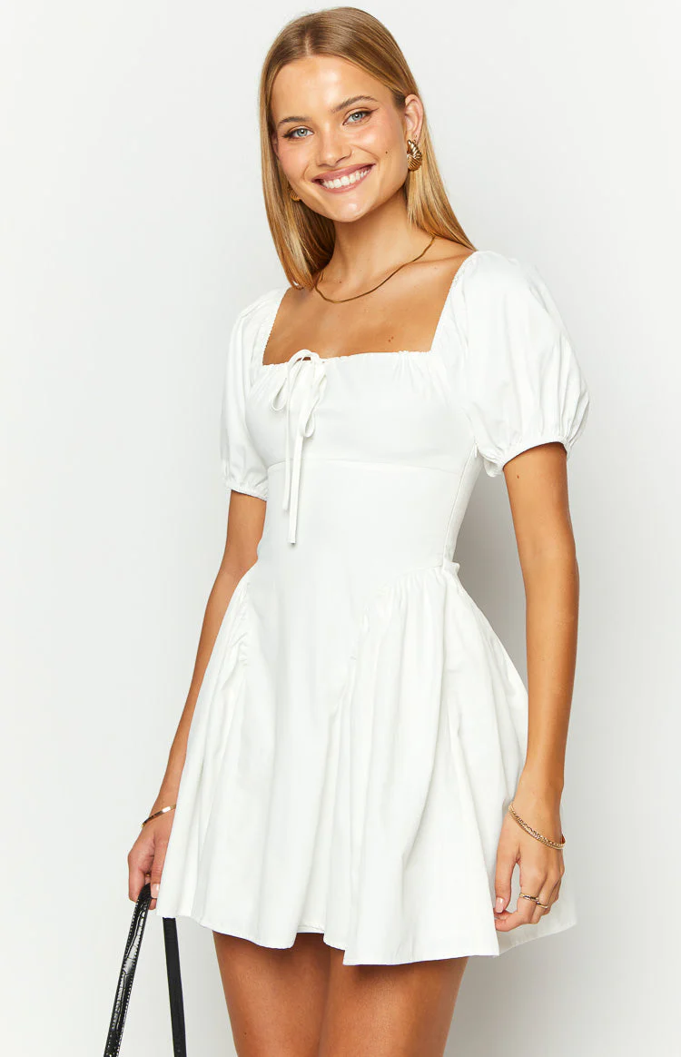 Emma White Puff Sleeve Mini Dress