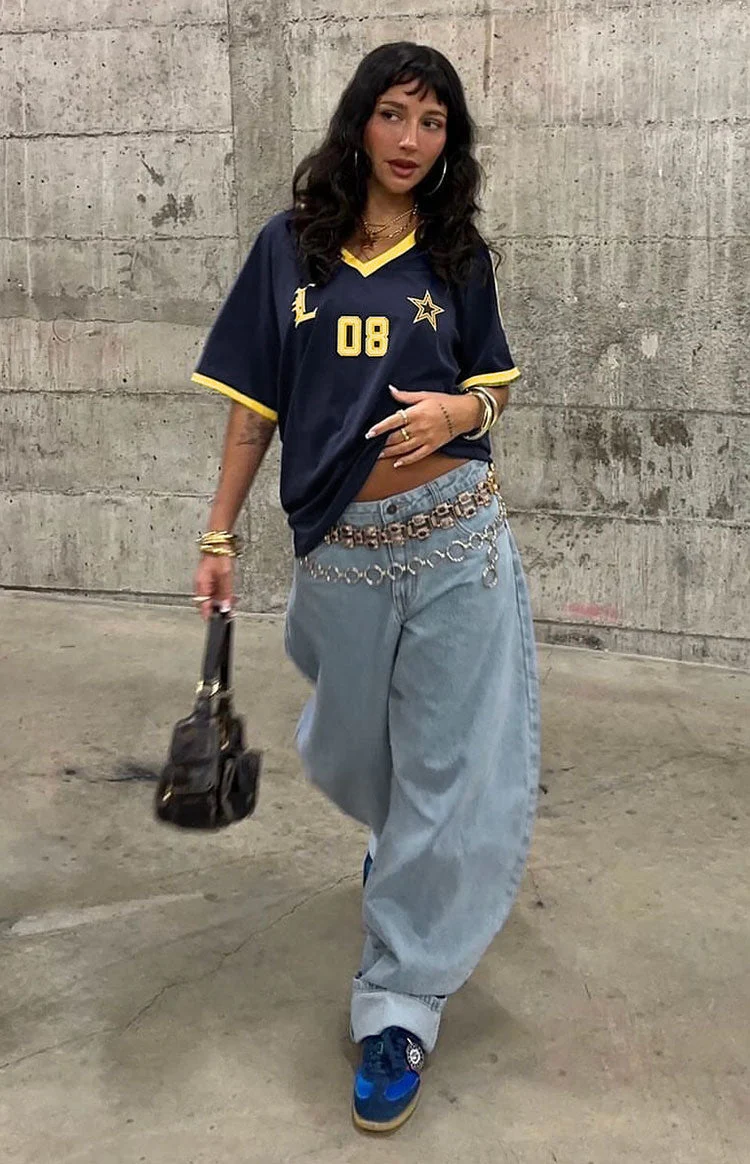 Lioness Washed Blue Denim Horseshoe Jeans