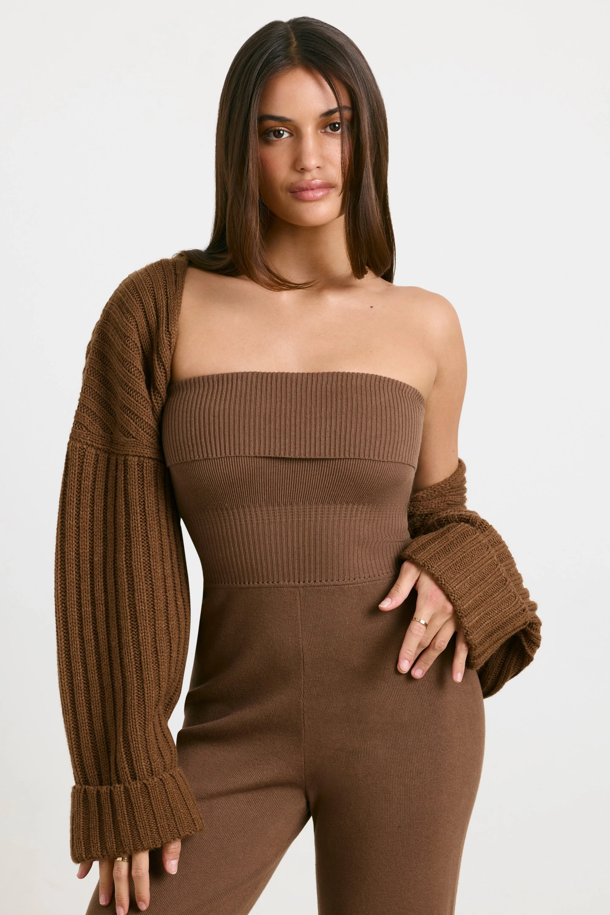 Chunky Knit Shrug in Espresso